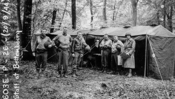 Staff Officers outside Tent in Bettembourg