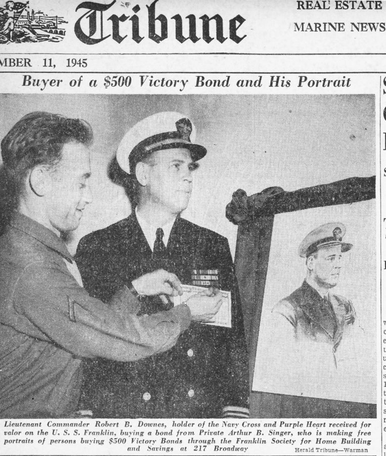 newspaper clipping with artist and one of his paintings