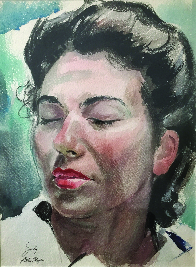 watercolor painting of a woman's face, with her eyes closed