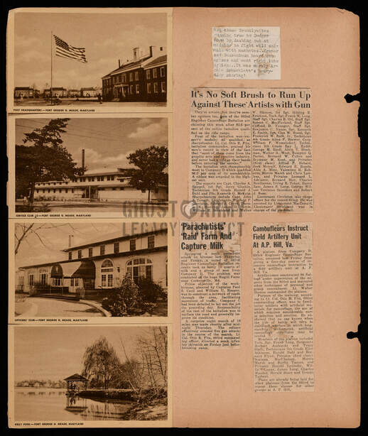 news clipping in scrapbook with photos of army training facilities