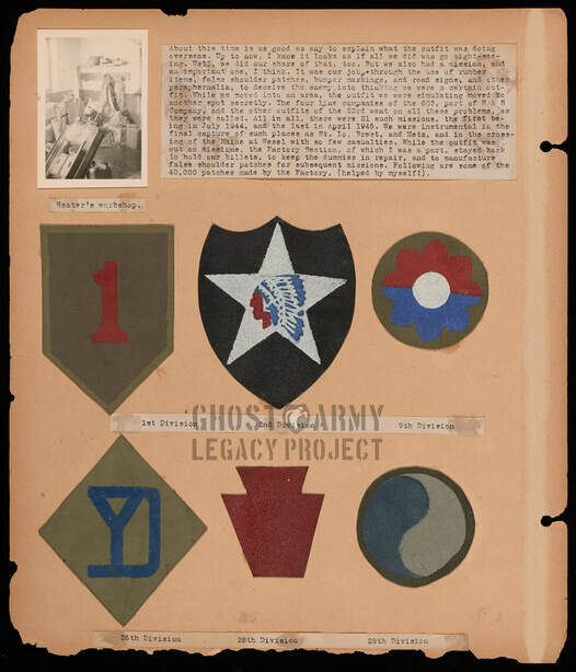 scrapbook of emblems from the US Army in WW2 France