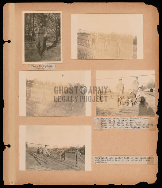 WW2 scrapbook of photos depicting men playing volleyball