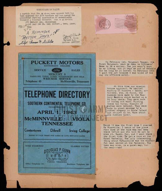 scrapbook page with army telephone directory 
