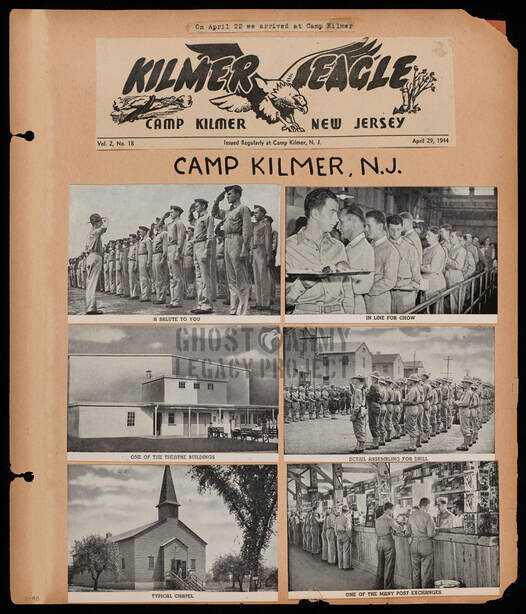 scrapbook page of army photos from camp kilmer NJ