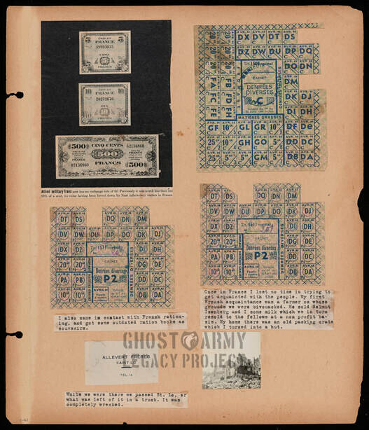 scrapbook page of ration stamps in France during WW2