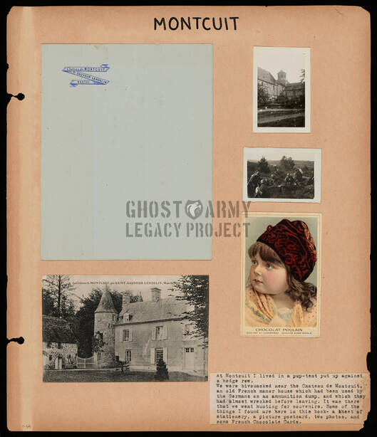 scrapbook page of clipping and photos from France during ww2