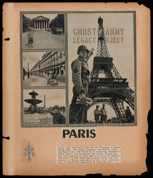 scrapbook page of photos of soldiers in France during WW2