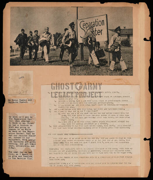WW2 Scrapbook page showing Camp Shelby Separation Center