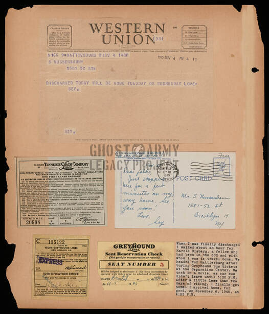 WW2 Scrapbook page showing a telegram and postcards home