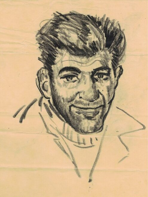 sketch of an unshaven man in coat