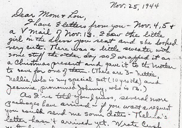 Letters from Harold J Dahl November 25 1944