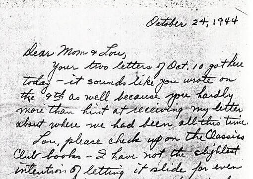 Letters from Harold J Dahl October 24 1944