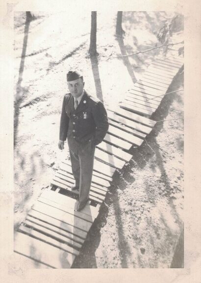 photo of soldier on walkway from above