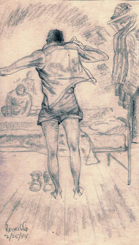 sketch of man getting dressed in a hurry