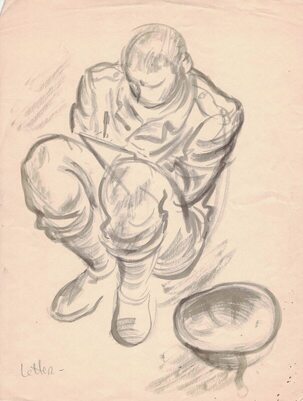 sketch of soldier writing a letter