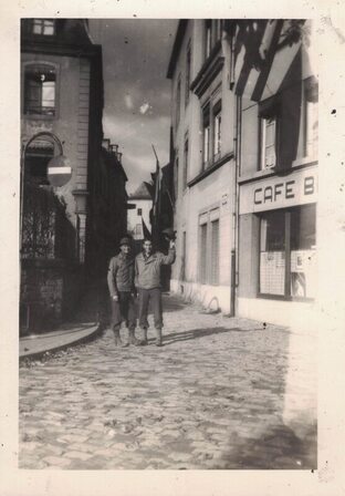 Two soldiers in a french town at night 1940s